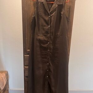 Brown Sleeveless Button-Down Dress